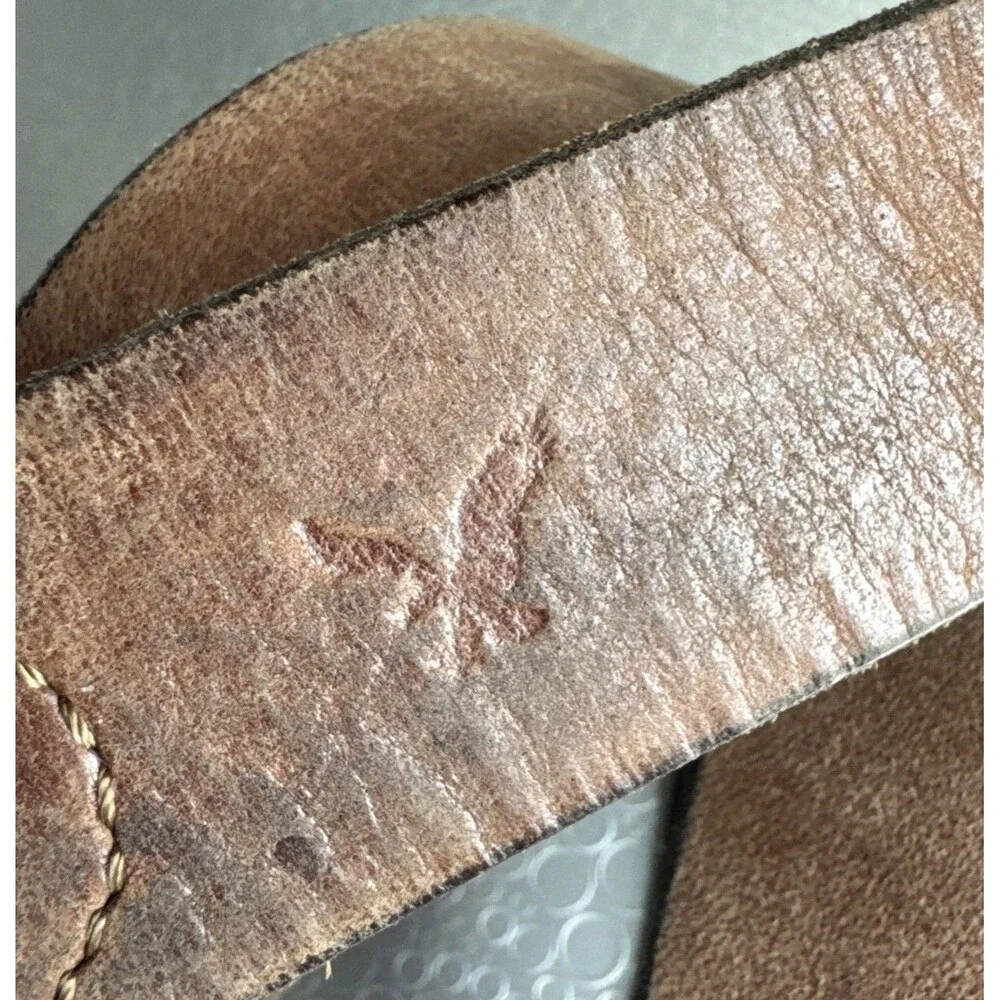 American Eagle Mens Rugged Brown Leather Reversible Belt 44 Eagle Logo Y2K